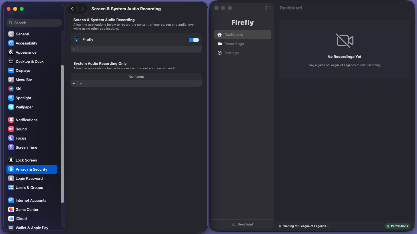 Grant screen recording permission